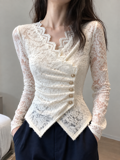 レースアシンメトリーカシュクールトップス TK0635