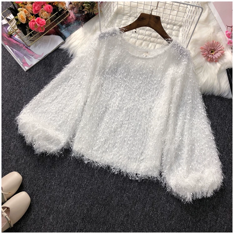 ふわふわフリンジショート丈長袖トップス TK0645