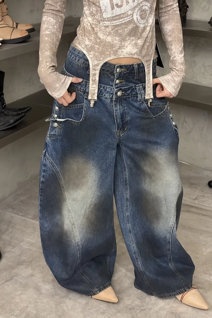 レイヤードウエストウォッシュデニムパンツ TK0648