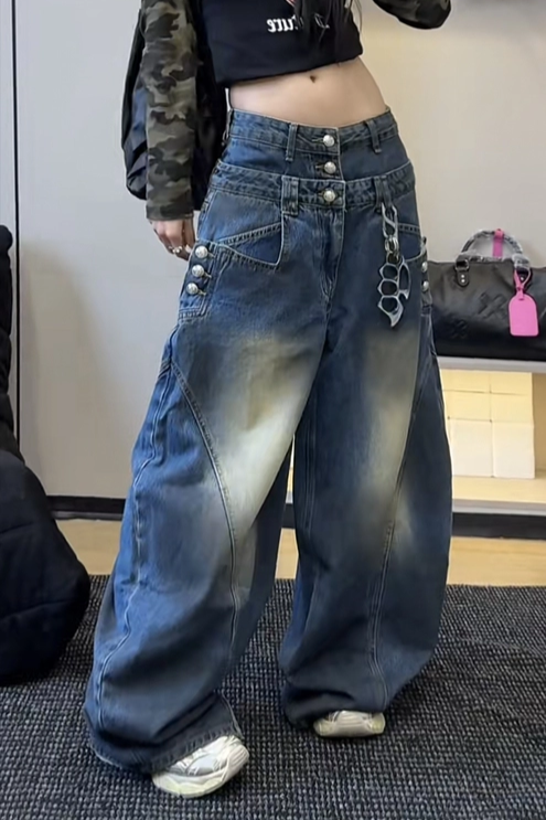 レイヤードウエストウォッシュデニムパンツ TK0648