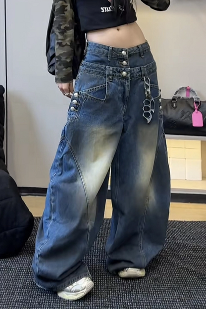 レイヤードウエストウォッシュデニムパンツ TK0648
