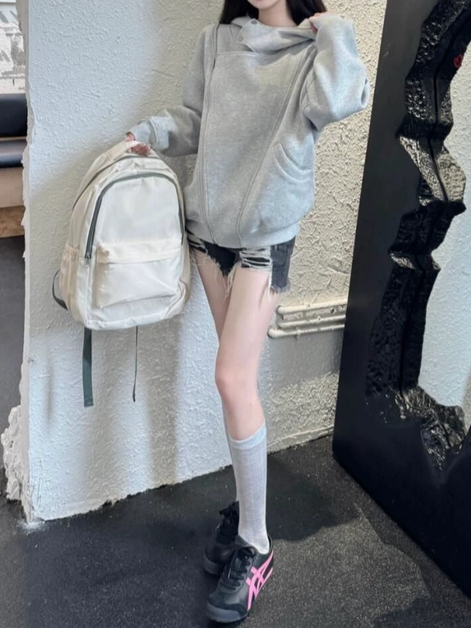 ストリート系アシンメトリージップパーカー TK0654
