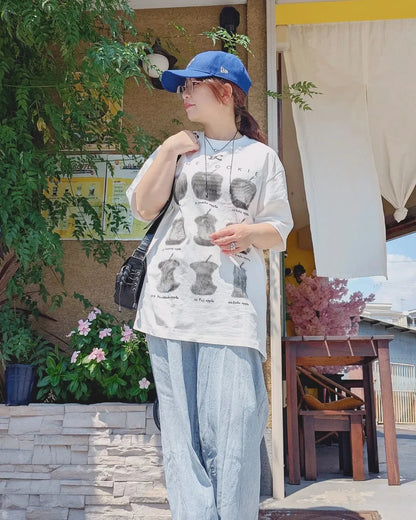 「yakko.ft2」ヴィンテージ風プリントルーズTシャツ ZB017