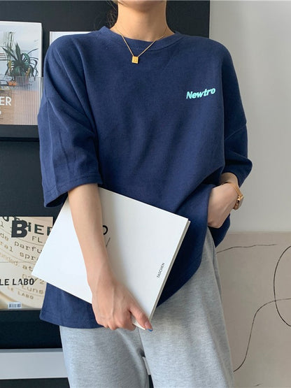 ラウンドネックゆったりミディTシャツ ZB019