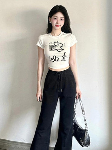 「keito」ホワイトプリントギャルTシャツ ZB027