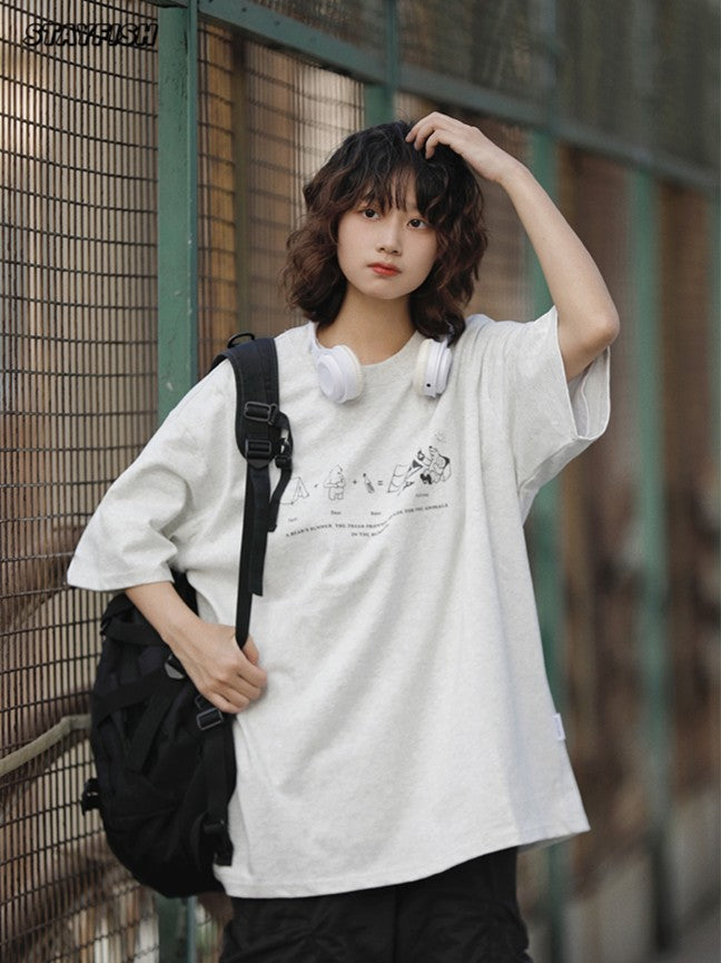キャンプ柄ラウンドネックTシャツ ZB049