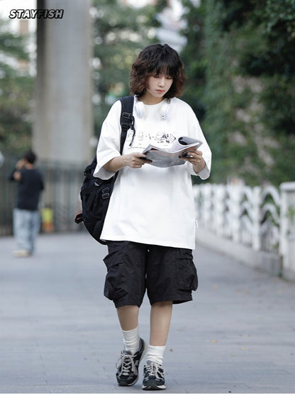 キャンプ柄ラウンドネックTシャツ ZB049