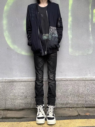 ウォッシュドブラック スリムデニムパンツ ZB054