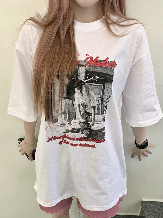 ヒップホップ風 綿素材 プリントTシャツ ZB070