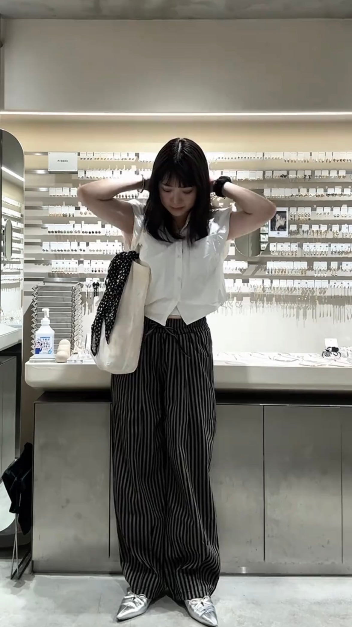 「hiinaaii24」ストライプワイドパンツ TK0203