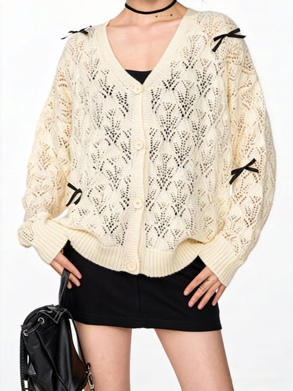 透かし編みリボンカーディガン TK0041