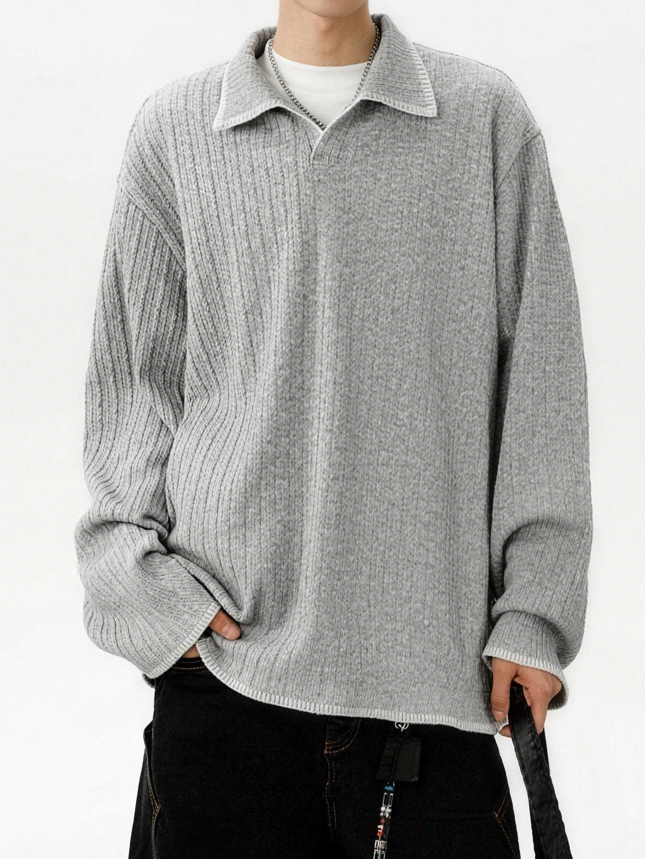 バイカラー 襟付き スウェット TK0394