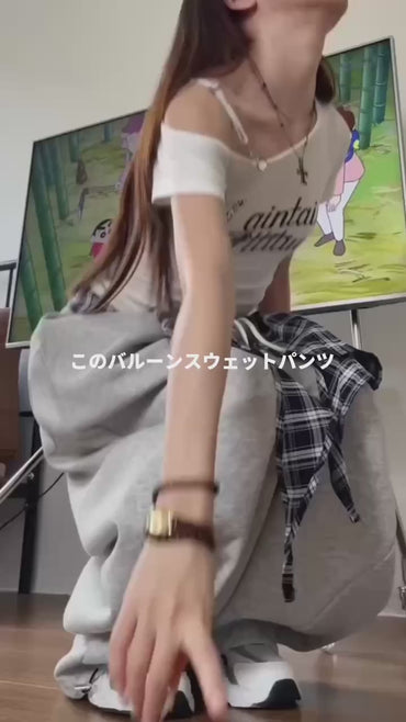 2Wayチェック柄シャツ巻き風 カーブスウェットパンツ TK0390