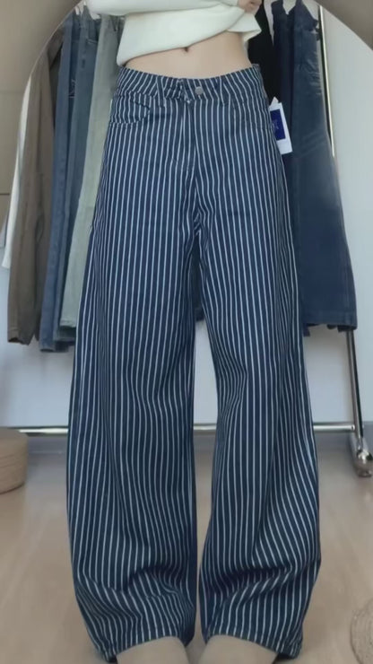 ストライプブルーワイドデニムパンツ TK0438