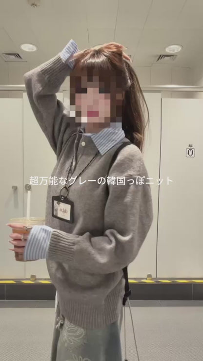 「限定セール」フェイクレイヤード ニットトップス TK0399