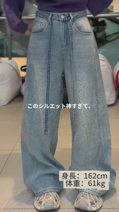 ストーン付きデニムワイドバルーンパンツ TK0469