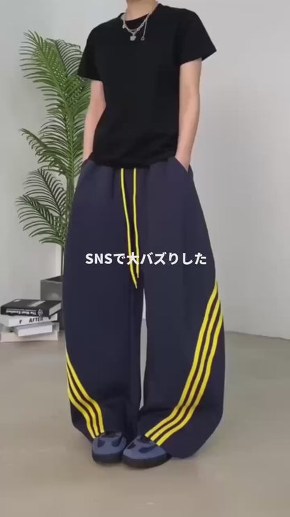 「ユニセックス」ストライプバルーンスウェットパンツ TK0296