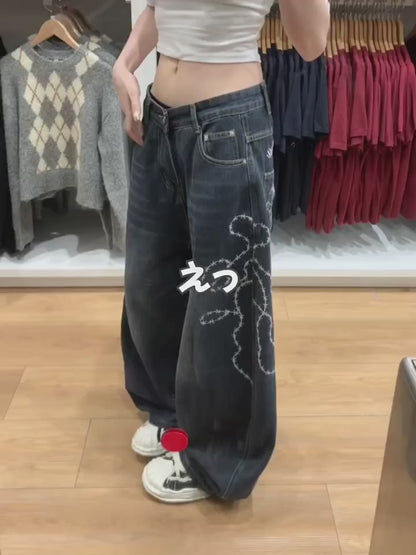 「即納」ローズ刺繍デニムパンツ TK0268
