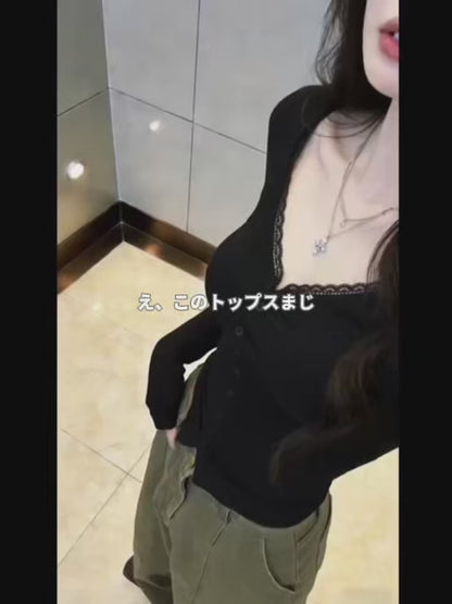 Vネック レースロングスリーブインナー TK0450