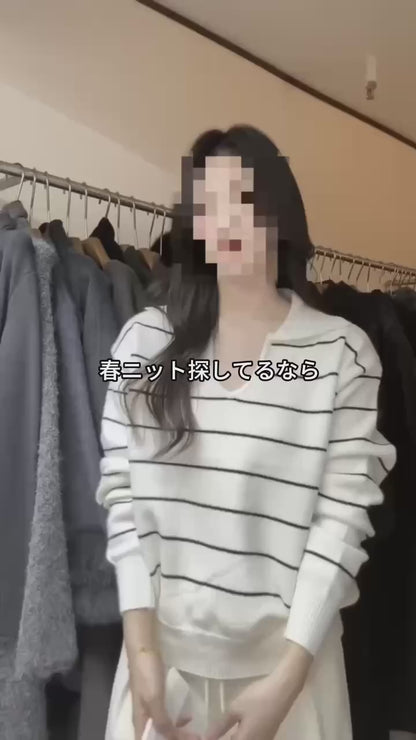 ストライプポロネックニット TK0482