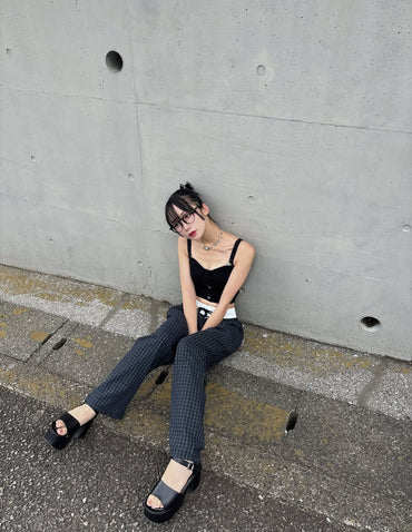「saya__tkshr」チェック ワイドパンツ TK0133