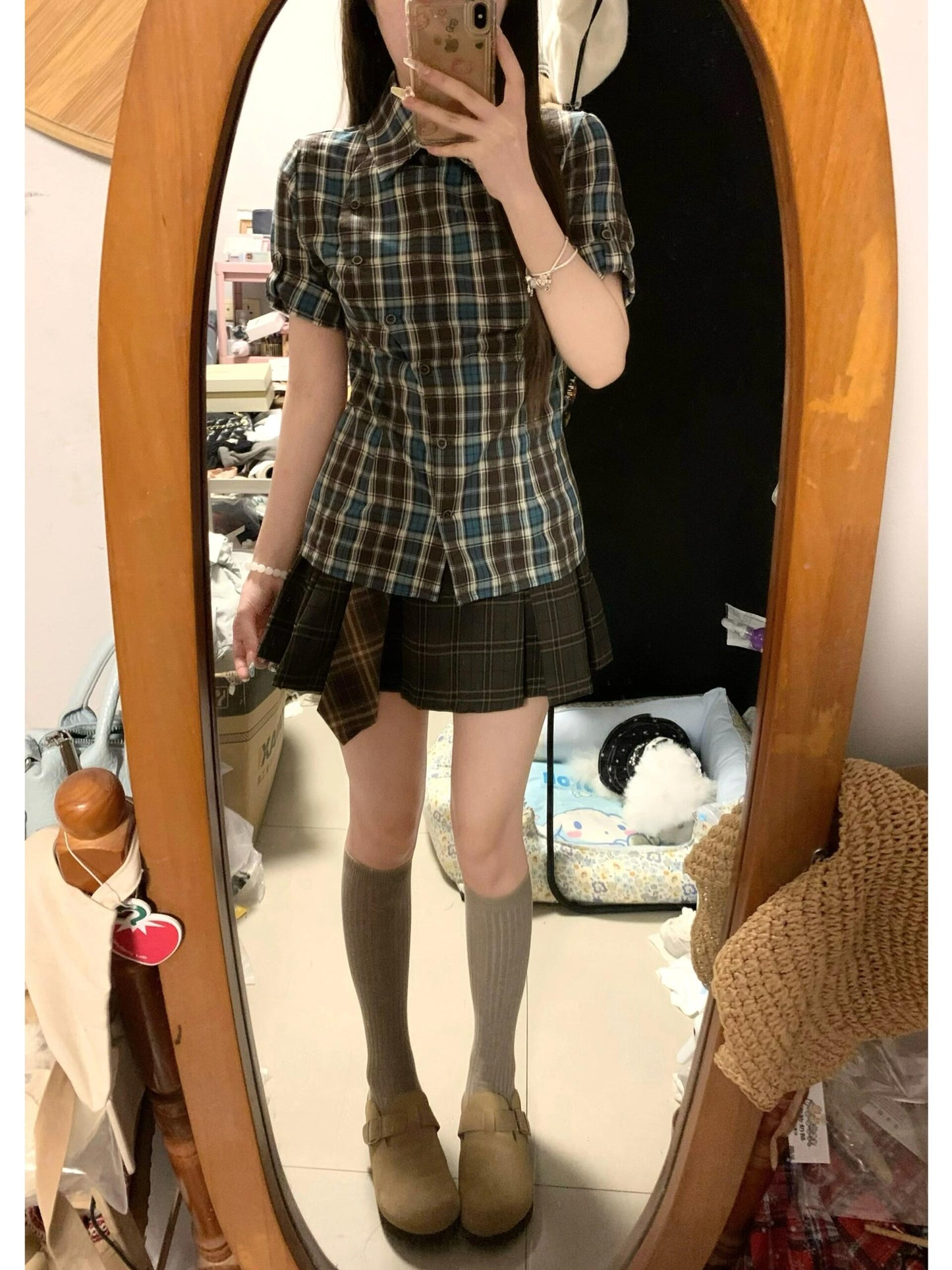 ボーダー柄ロゴ刺繍ショート丈Tシャツ TK0233